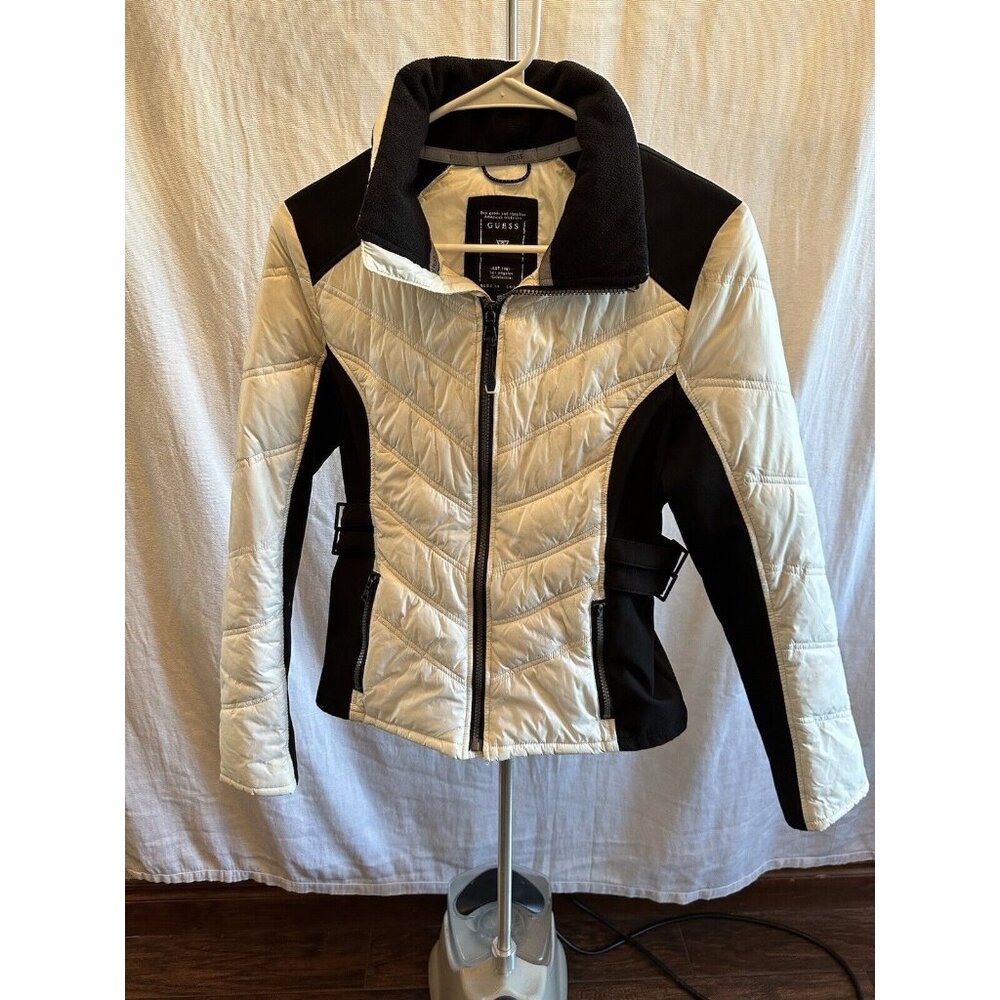 Designer GUESS Women’s White Puffer‎ Lightweight Jacket Coat XS